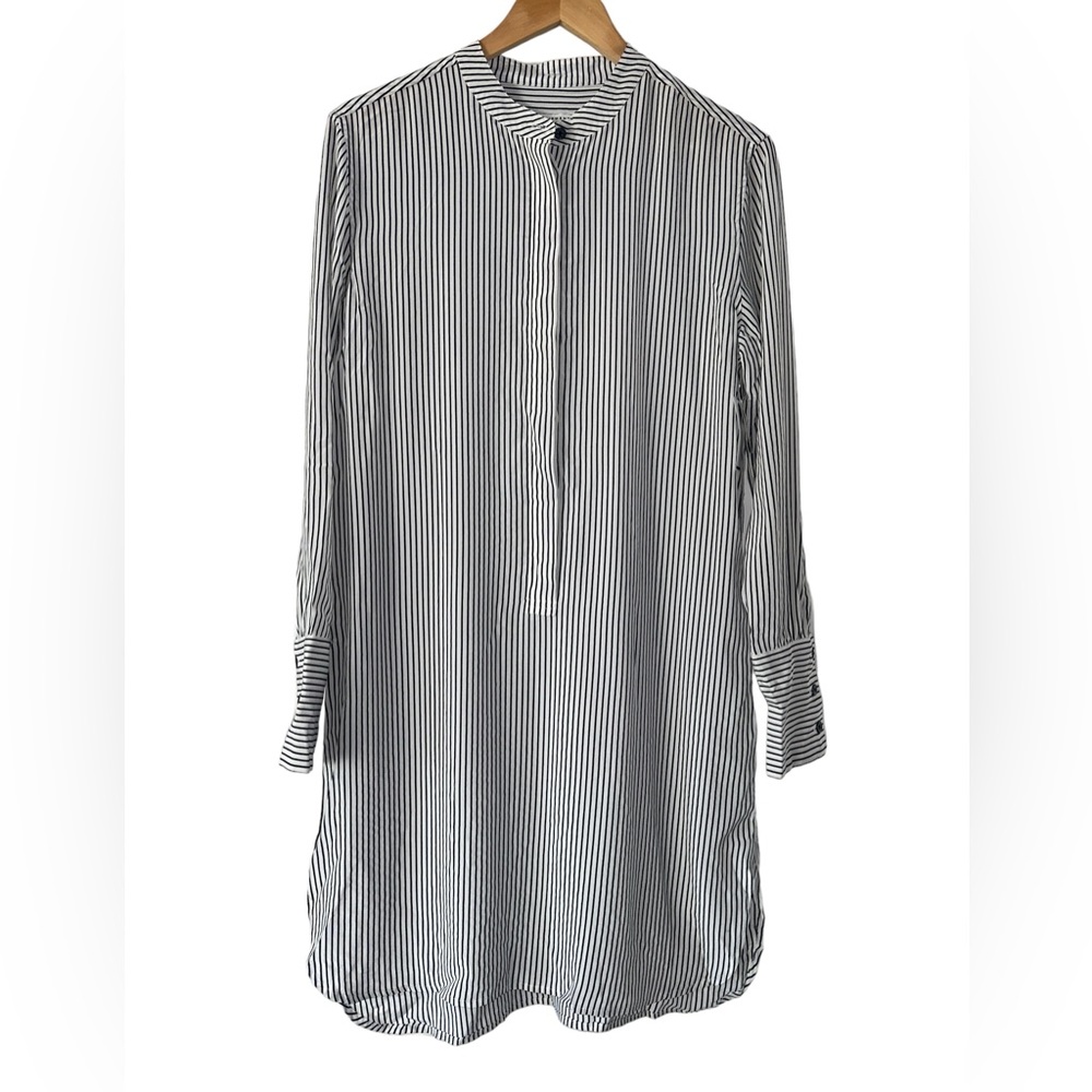 NWT EQUIPMENT FEMME Silk Popover Tunic Dress in White with Black Stripes - S